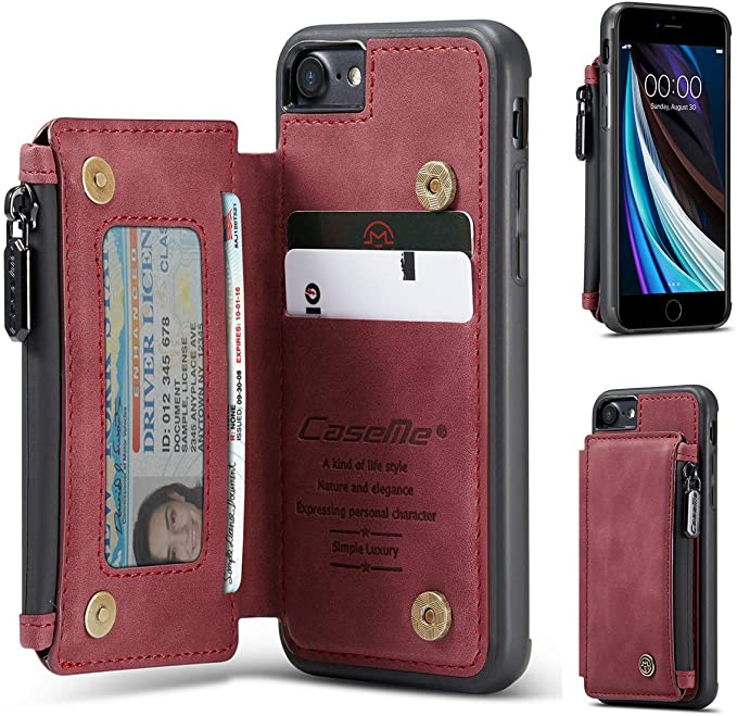 Photo 1 of ** SETS OF 2**
Zttopo iPhone 8 Wallet Case with Card Holder, iPhone 7/ iPhone SE(2020) Premium Leather Zipper Card Slots Case Wallet with [RFID Blocking], Durable Shockproof Cover for iPhone 7/8/SE 4.7Inch (Red)

