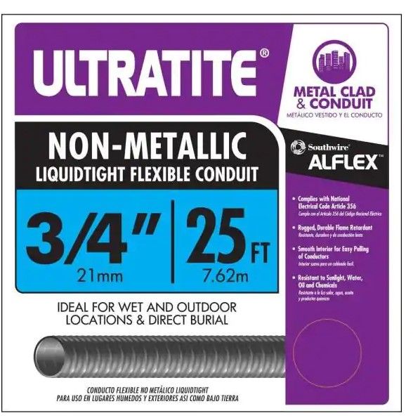 Photo 1 of 
Southwire
3/4 in. x 25 ft. Ultratite Liquidtight Flexible Non-Metallic PVC Conduit