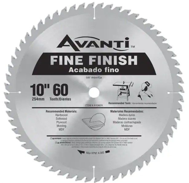 Photo 1 of 
Avanti
10 in. x 60-Tooth Fine Finish Circular Saw Blade