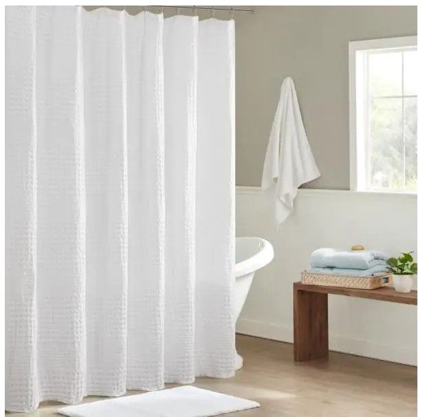 Photo 1 of 
Madison Park
Eider White 72 in. Super Waffle Textured Solid Shower Curtain