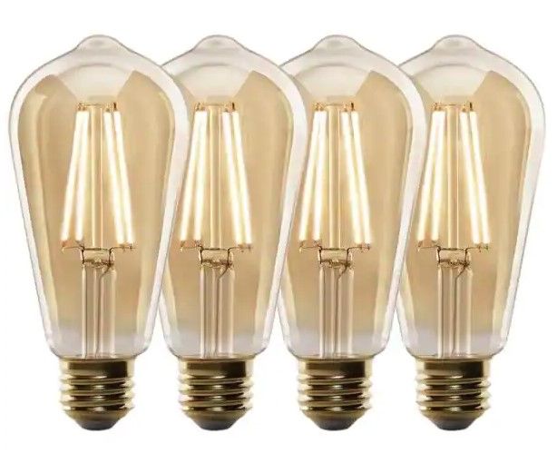 Photo 1 of 
Feit Electric
60W Equivalent ST19 Dimmable Straight Filament Amber Glass Vintage Edison LED Light Bulb, Warm White (4-Pack)