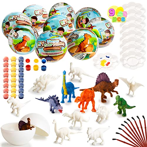 Photo 1 of 9 Pcs Easter Eggs Filled with Dinosaur, Kids Art Craft Kit Surprise Eggs with Painting Dinosaurs Figurine for Easter Hunt, Easter Basket Stuffers, Eas
