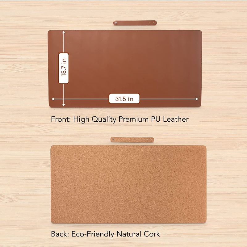 Photo 1 of Leather Desk Mat - 31.5" x 15.7" Dual Sided Large Leather Desk Pad with Natural Cork - Waterproof Desk Pad and Desk Protector - Smooth Desk Blotter Desktop Protector for Gaming and Writing by PureGrad
