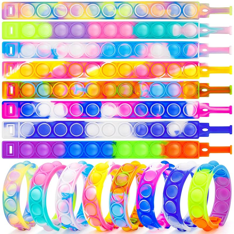 Photo 1 of 16 Pcs Stress Relief Wristband Fidget Toys, Wearable Push Pop Bubble Sensory Fidget Hand Finger Press Silicone Bracelet Toy (Rainbow-16pcs) - 2 PACK
