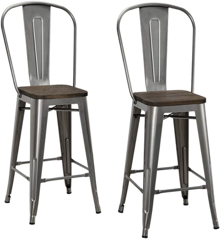 Photo 1 of **MINOR CHIP ON UNIT** DHP Luxor Counter Stool with Wood Seat and Backrest, 24", Antique Gun Metal
