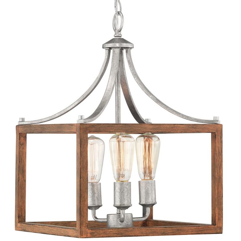 Photo 1 of Hampton Bay Boswell Quarter 3-Light Galvanized Pendant with Painted Chestnut Wood Accents
