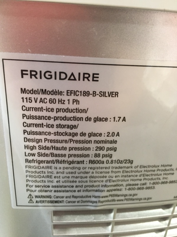 Photo 4 of ***PARTS ONLY*** FRIGIDAIRE EFIC189-Silver Compact Ice Maker, 26 lb per Day, Silver (Packaging May Vary)
