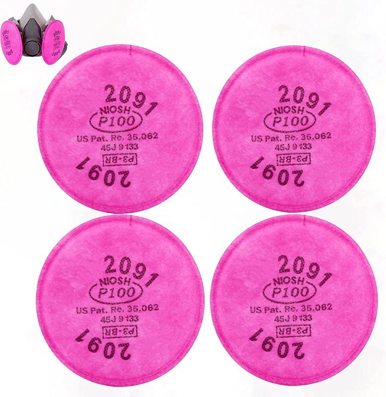 Photo 2 of 4 PCS (2 Pack) 2091 P100 Particulate Filter Compatible with 2091?Installed on P100 Filter Retainer Replacement for 6000 6200 6800 7000 FF-4? 4.3 Inch?