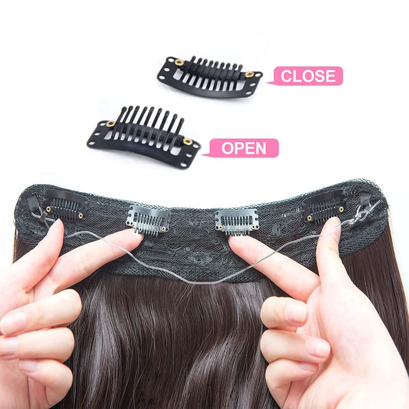 Photo 3 of FXMHPCL Hair Extensions Adjustable Size Transparent Secret Headband Invisible Fishing Clips Straight Synthetic Hair Accessories Straight or Wavy Fishing Line Whole Piece (18in, 1Bstraight-18)