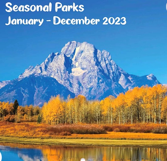 Photo 1 of Wall Calendar 2023 - 12 Monthly Square Wall Calendar 2023, JAN. 2023-DEC. 2023, 2023 calendar 12'' x 24'' (Open) with Thick Paper, Monthly Calendar with Unruled Blocks - Seasonal Parks 5 pack 