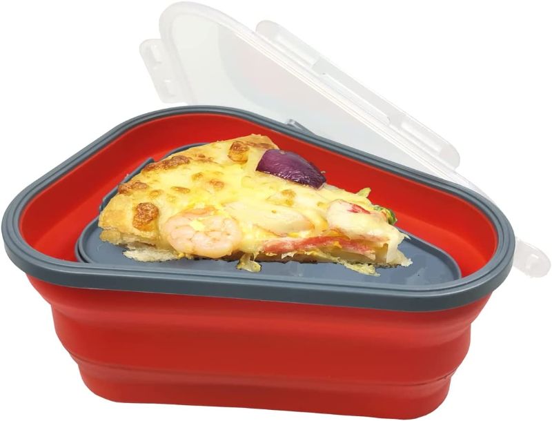 Photo 1 of Tuaaivl Pizza Container Expandable, Premium Silicone Pizza Storage Box 5 Microwavable Serving Trays, Reusable & Adjustable Pizza Storage Container to Organize Save Space ,Microwave Safe. (Red)
