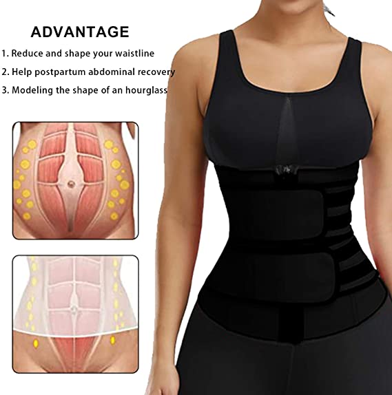 Photo 1 of Waist Trainer for Women Weight Loss Corset Zipper Stomach Band Neoprene Burner Sweat Sauna Trimmer Body Workout Belt, Small/Medium, pack of 3
