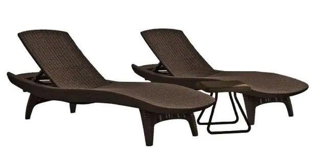 Photo 1 of (DAMAGED WICKER; MISSING SIDE TABLE)
Keter Pacific Whiskey Brown All-Weather Adjustable Resin Patio Chaise Lounger with Side Table (3-Piece Set)