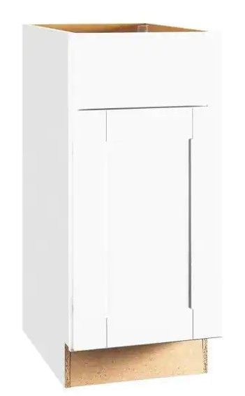 Photo 1 of (DAAMAGED DOOR/DRAWER/FRAME)
Hampton Bay Shaker Satin White Stock Assembled Base Kitchen Cabinet with Ball-Bearing Drawer Glides (15 in. x 34.5 in. x 24 in.)
