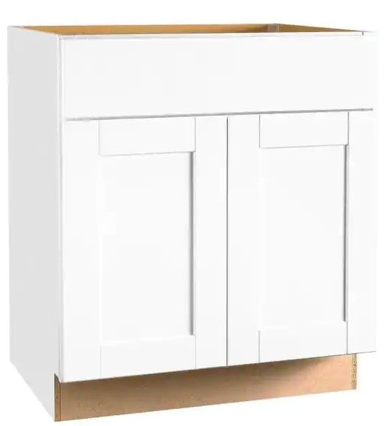 Photo 1 of (MAJOR BASE/FRAME DAMAGE)
Hampton Bay Shaker Satin White Stock Assembled Base Kitchen Cabinet with Ball-Bearing Drawer Glides (30 in. x 34.5 in. x 24 in.)