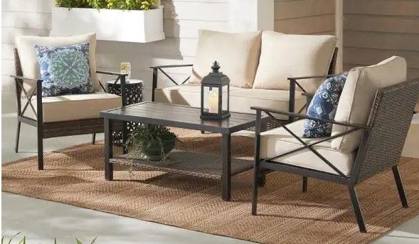 Photo 1 of (PARTS ONLY; SCRATCH DAMAGES; DAMAGED WICKER; MISSING HARDWARE/MANUAL)
Hampton Bay Northport 4-Piece Wicker Outdoor Patio Deep Seating Set with Tan Cushions and Coffee Table