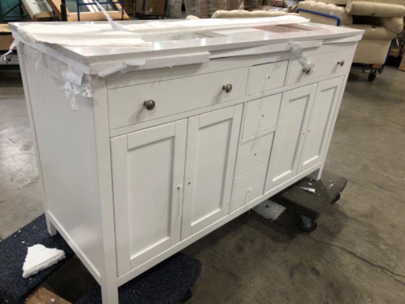 Photo 6 of (PUNCTURED BACK WALL)
Home Decorators Collection Austen 60 in. W x 22 in. D Bath Vanity in White with Cultured Marble Vanity Top in Yves White with White Sinks