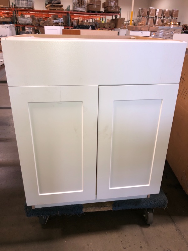 Photo 3 of 
Hampton Bay Cambridge Shaker Assembled 27 in. x 34.5 in. x 24 in. Plywood Base Cabinet w/ Soft Close Full Extension Drawer in White