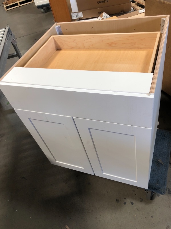 Photo 6 of 
Hampton Bay Cambridge Shaker Assembled 27 in. x 34.5 in. x 24 in. Plywood Base Cabinet w/ Soft Close Full Extension Drawer in White