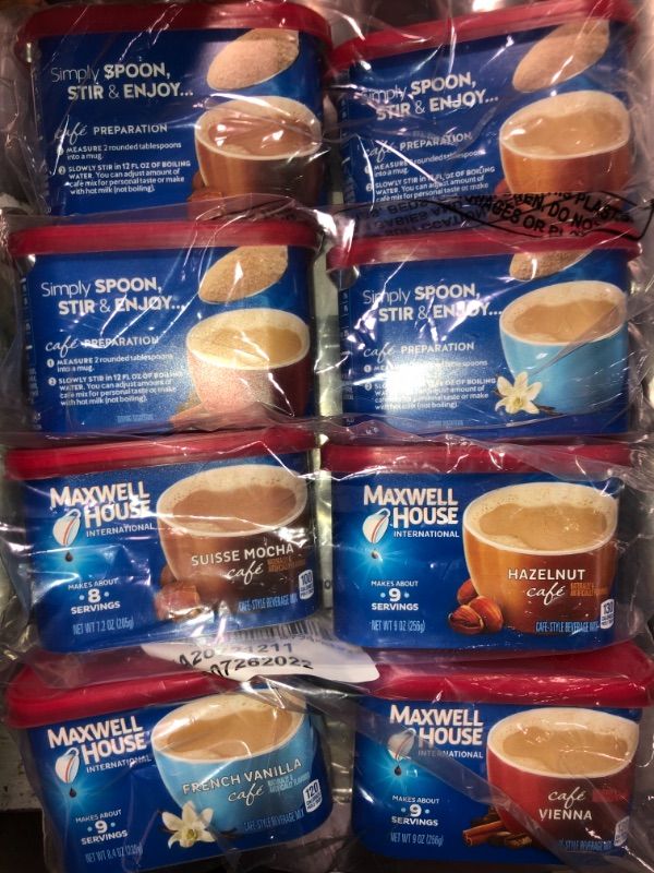 Photo 2 of BEST BY :: 12-AUG-2022 
2PACK - Maxwell House International Variety Pack with French Vanilla (Suisse Mocha, Hazelnut, and Vienna Café-Style Instant Coffee Beverage Mix, 4 ct Pack)
