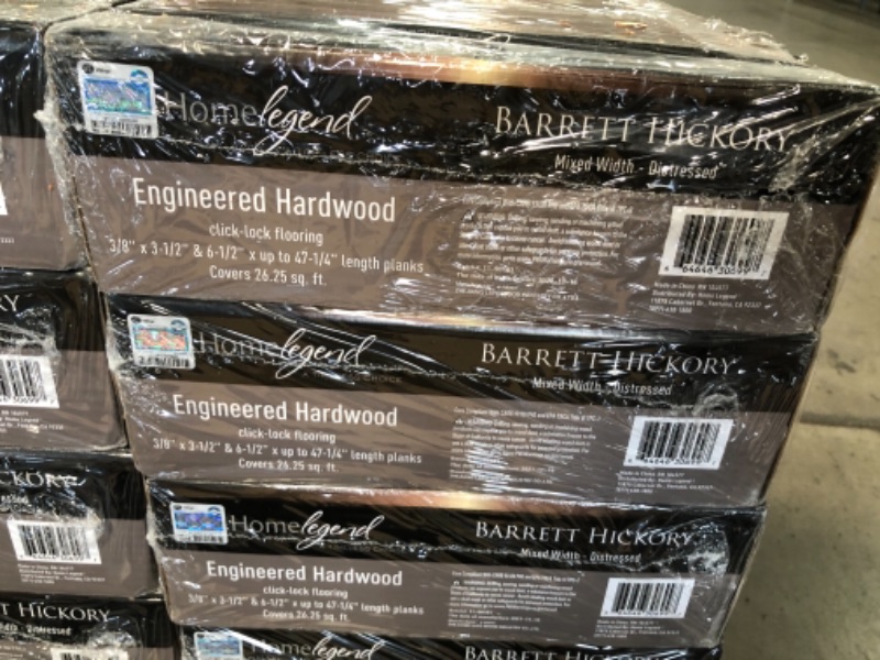 Photo 5 of **PALLET OF 18 CASES **** Distressed Barrett Hickory 3/8 in.T x 3-1/2 in. 6-1/2 in. W Varying Length Click Lock Hardwood Floor (26.25 sq.ft./case)
