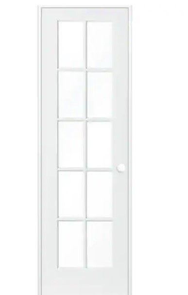 Photo 1 of 31 in. x 80 in. Shaker MDF Primed Wood Low-E Glass Left-Hand 10-Lite Clear Composite Single Prehung Interior Door
