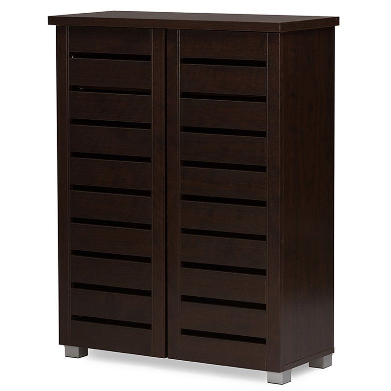 Photo 1 of 38.34 in. H x 29.95 in. W Brown Wood Shoe Storage Cabinet

