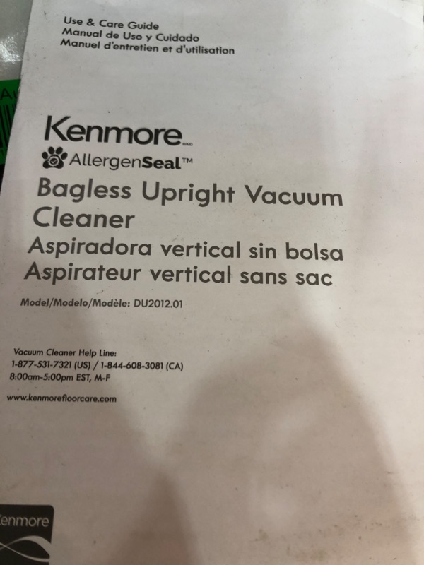 Photo 4 of Kenmore DU2012 Bagless Upright Vacuum 2-Motor Power Suction Lightweight Carpet Cleaner with 10’Hose, HEPA Filter, 2 Cleaning Tools for Pet Hair, Hardwood Floor, Green
