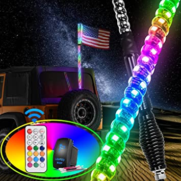 Photo 1 of Nilight 1PC 4FT Spiral RGB Led Whip Light with Spring Base Chasing Light RF Remote Control Lighted Antenna Whips for Can-Am ATV UTV RZR Polaris Dune Buggy Offroad Truck, 2 Years Warranty
