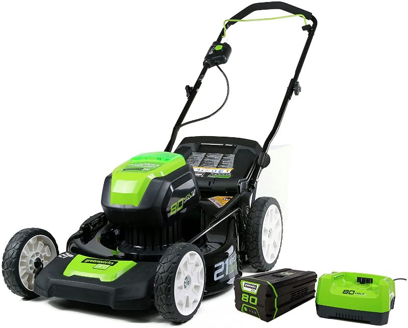 Photo 1 of **BATTERY NOT INCLUDE**
Greenworks Pro 80V 21" Brushless Cordless Lawn Mower, 4.0Ah Battery and 60 Minute Rapid Charger Included