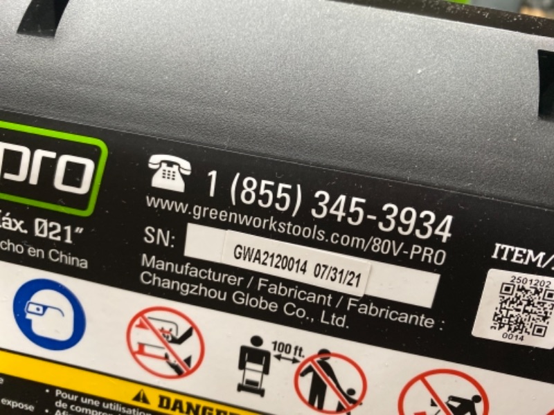 Photo 4 of **BATTERY NOT INCLUDE**
Greenworks Pro 80V 21" Brushless Cordless Lawn Mower, 4.0Ah Battery and 60 Minute Rapid Charger Included