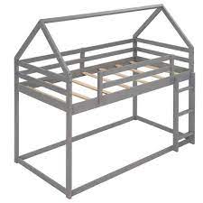 Photo 1 of *** Box 1 Of Set** Gray Twin over Twin Low Bunk Bed, House Bed with Ladder 
