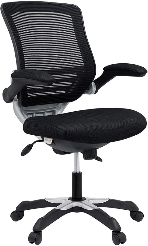 Photo 1 of Modway Edge Mesh Back and Mesh Seat Office Chair In Black With Flip-Up Arms in Black
