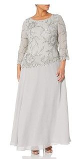 Photo 1 of J Kara Women's Plus Size Scoop Neck with 3/4 Sleeve Beaded Top Long Dress 16W
