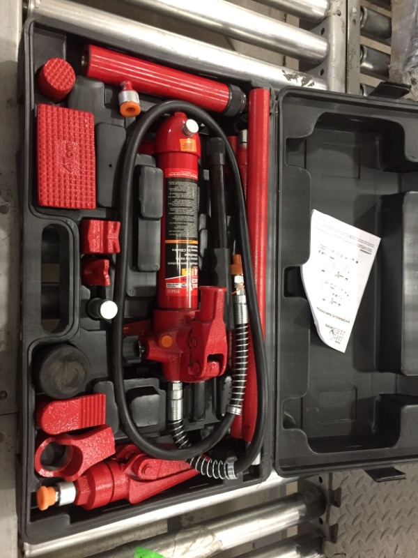 Photo 4 of (DAMAGED)BIG RED T70401S Torin Portable Hydraulic Ram: Auto Body Frame Repair Kit with Blow Mold Carrying Storage Case, 4 Ton (8,000 lb) Capacity, Red
