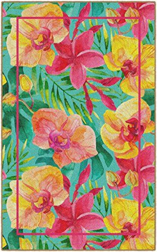 Photo 1 of Brumlow Mills Tropical Flowers Colorful Floral Print Area Rug for Kitchen Mat, Living Room Decor, Bedroom Carpet or Entryway Rug, 2'6" X 3'10", Pink
