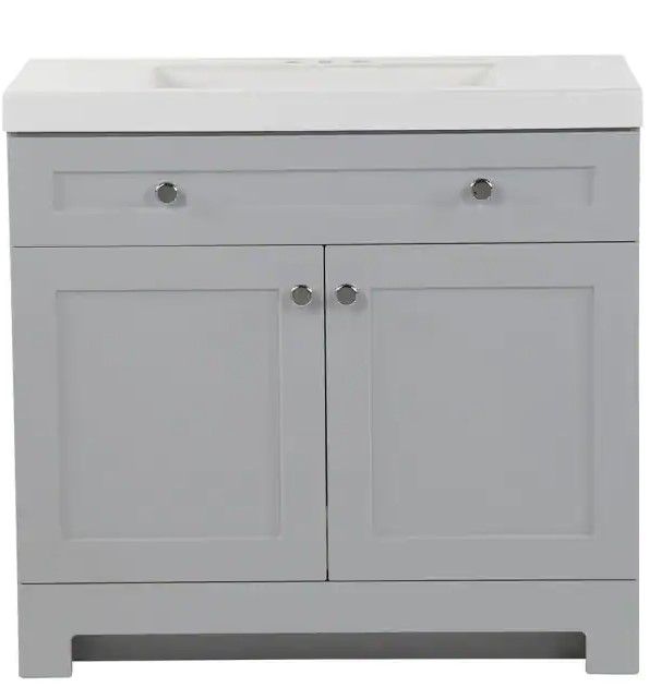 Photo 2 of 
Glacier Bay
Everdean 36.50 in. W x 18.75 in. D Bath Vanity in Pearl Gray with Cultured Marble Vanity Top in White with White Basin