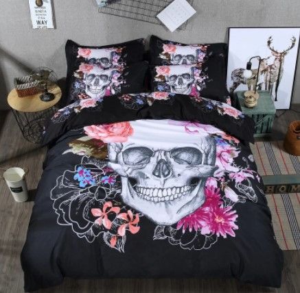 Photo 1 of 3D skeleton black skull death's-head design twin bedclothes duvet cover set bedding set