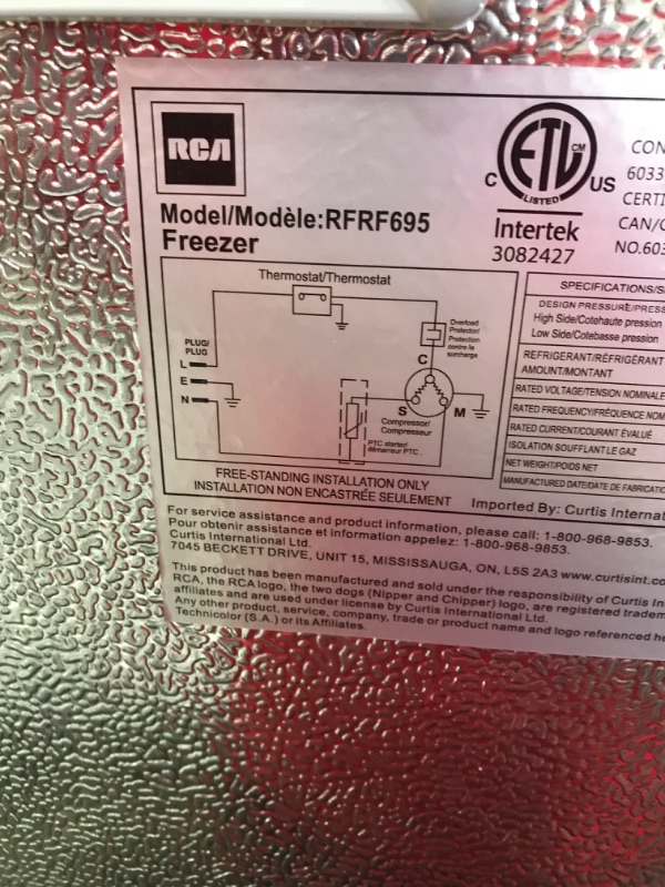 Photo 5 of **PARTS ONLY**RCA RFRF695 Upright Freezer, 6.5 cf Stainless
