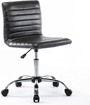 Photo 1 of Low-Back Ribbed Faux Leather Office Desk Chair, Adjustable, Swivel, Armless
