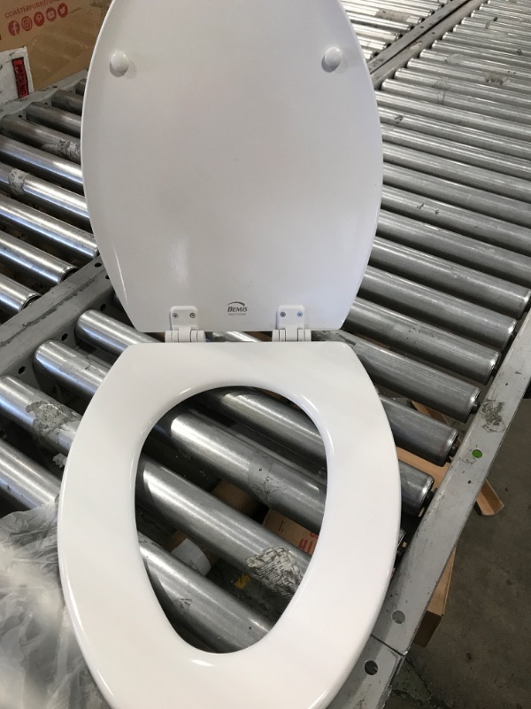 Photo 3 of Bemis 1500EC 390 Toilet Seat with Easy Clean & Change Hinges, Elongated, Durable Enameled Wood, Cotton White
