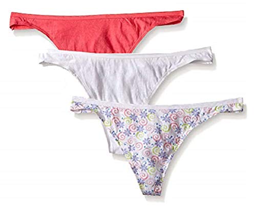 Photo 1 of SIZE 7 LARGE Fruit of the Loom Women 's 3-Pack Cotton Stretch Thongs DCTH001 (7) Assorted Solids and Prints
