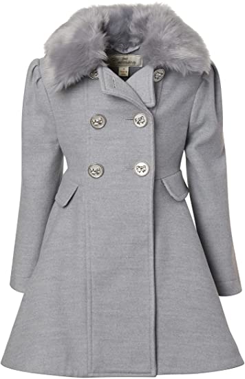 Photo 1 of Cremson Girls’ Wool Look Princess Winter Dress Pea Coat Jacket Faux Fur Collar-6X