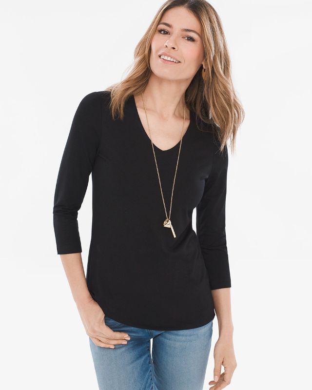 Photo 1 of Chico's Women's Touch of Cool Solid V-Neck Top, Black, Size 8/10-M
