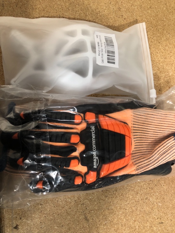 Photo 2 of 3D Face Mask Bracket (10Pcs) with AmazonCommercial 13G Goldsilk & Foam Nitrile Gloves with Impact Protection (Orange/Black), Size XL, 1-Pair sold as set nonrefundable