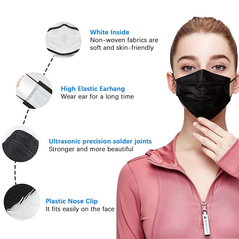 Photo 1 of  50 Pcs Disposable 3 Ply Earloop Face Masks black 2 packs 