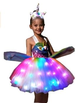 Photo 1 of Girls Unicorn Princess Costumes LED Light up Dress for Birthday Christmas Party Gifts with Headband
size xl