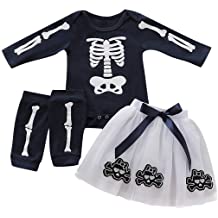 Photo 1 of Baby Girls Halloween Outfits, Skull Skeleton Romper Skirt Leg Warmer Set- SIZE 6-12 MONTHS 
