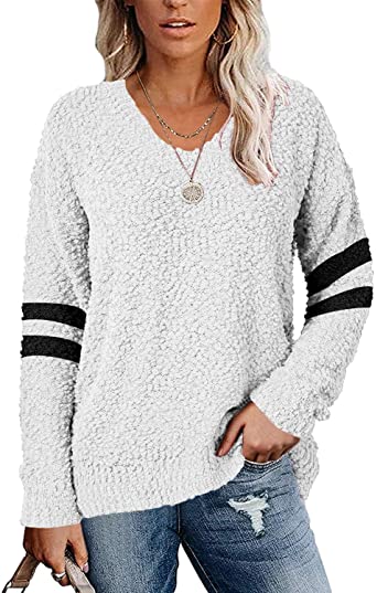 Photo 1 of Cnkwei Womens Long Sleeve Knitted Fuzzy Sweaters V-Neck Casual Jumper Pullover Tops- SIZE XL 