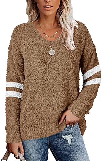 Photo 1 of Cnkwei Womens Long Sleeve Knitted Fuzzy Sweaters V-Neck Casual Jumper Pullover Tops- SIZE XXL 